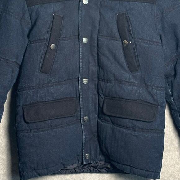 Zara Man Sz Small Dark Blue‎ Chambray Coat Removable Fur Collar Wool insulated - Picture 5 of 9